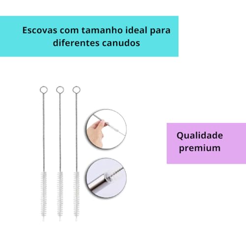 Kit com 3 Escovas de Limpeza para Canudos, Escova de Nylon, Ferramenta de Limpeza Premium, Durável