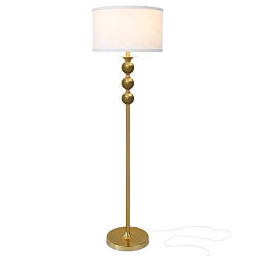 brightech riley - lámpara de pie boho de pie independiente - luz de poste alto para sala de estar o dormitorio - mid century, luz vertical moderna con pantalla de tambor - con bombilla led - oro, también conocido como latón antiguo