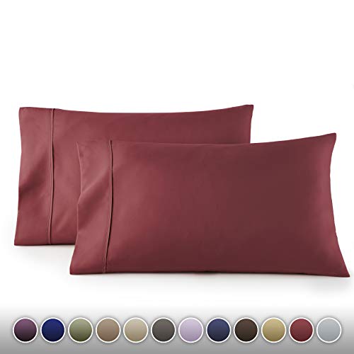 HC COLLECTION 1500 Thread Count Egyptian Quality 2pc Set of Pillow Cases, Silky Soft & Wrinkle Free-King Size, Burgundy