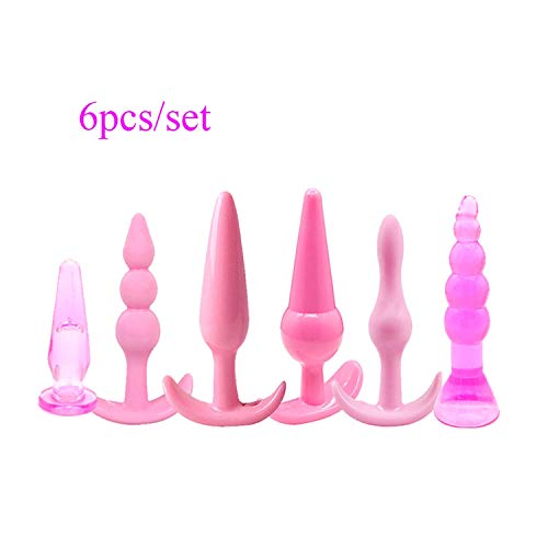 LZKKT-Shirt Butt Play Plug Men 6Pcs/Set New Booty Beads Anal Plug Jelly Toys Real Skin Feeling Adult Sex-Toys Sex Products Butt Plug Juguetes for Men & Women,Pink Set