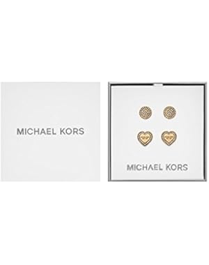 MKJ4829710 Gold Stainless Steel Pave Heart & Round Stud Earrings Set