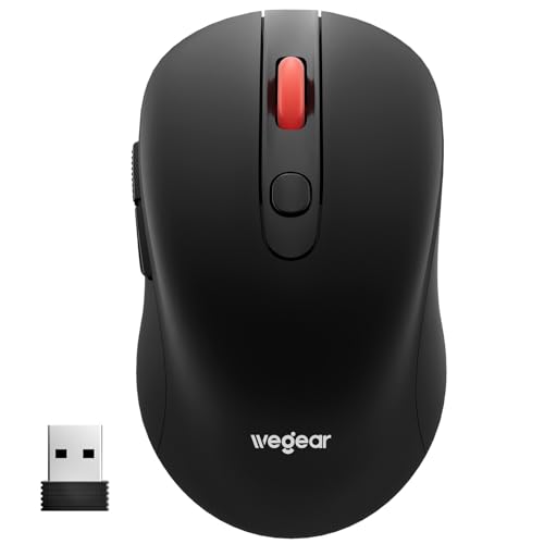 wegear USB Wireless Mouse for Laptop PC Mac, 2.4GHz Cordless Mouse with 6 Buttons, 5-Level Adjustable 4000 DPI, Ergonomic Portable Optical Computer Mice, 24-Month Battery Life -Black