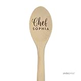 Andaz Press Personalized Laser Engraved Wooden Mixing Spoon, 12-inch, Chef Sophia, 1-Pack, Custom Name, Wood Cooking Baking Gifts For Kids Nana Grandma Mom Dad
