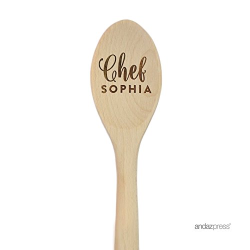 Andaz Press Personalized Laser Engraved Wooden Mixing Spoon, 12-inch, Chef Sophia, 1-Pack, Custom Name, Wood Cooking Baking Gifts For Kids Nana Grandma Mom Dad