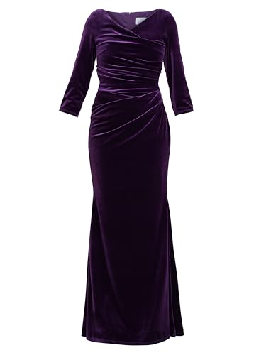Gina Bacconi Women's Velvet Maxi Dress with 3/4 Sleeve Cocktail, Aubergine, 8