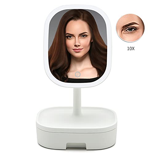 SGUTEN Makeup Mirror Small Desk Mirror with Lights & Magnification