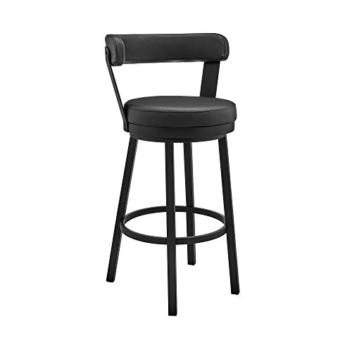 Armen Living Bryant Modern 26" Seat Height Black Faux Leather and Black Stainle…