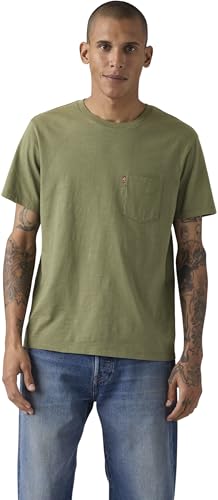 T-Shirt Classique à Manches Courtes pour Homme, Moss Olive 0908736 Slub, M