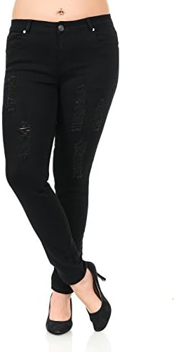 Pasion Women's Jeans - Plus Size - High Waist - Push Up - Style CH088-R - Black - Size 18