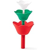 Silicone Flower Kitchen Funnel Set, Red and Green, Collapsible Christmas Tree Design, 3-Piece for Liquid Transfer and Bottle 