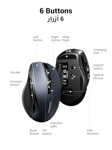 UGREEN Wireless Mouse (Bluetooth5.4+2.4GHz), Rechargeable, Long Battery Life, Ergonomic Silent Mouse, 5 Adjustable 4000 DPI, For Office/Home/Study, Compatible with Windows, macOS, iOS, Android, Linux