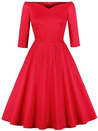 Cocktail Party Dresses - 2019 Women's 50s Retro Off Shoulder Stretchy V-Neck Cocktail Party Dresses, 1950s Classy Elegant Rockabilly Vintage Evening Swing Party Dress Prom Swing Dress