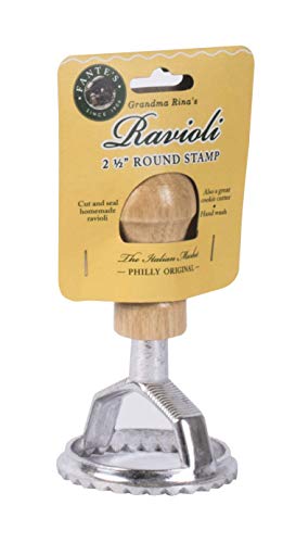 Fantes Ravioli Maker Stamp Set, Round Stamp with Wooden Handle and Fluted Edge, 2.5-Inch, The Italian Market Original since 1906