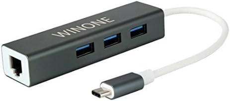 3-Port USB 3.0 Hub,WINONE Metal Shell USB 3.1 Type C to USB 3.0 Hub with Ethernet Adapter for New Macbook 12”, MacBook Pro, ChromeBook Pixel 2015 and Other Smart Devices with USB-C Ports (Black)
