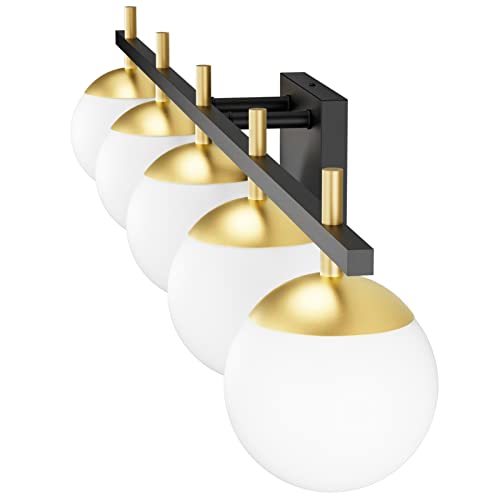 Ralbay Mid Century Modern Vanity Light Fixture 5 Light Milky Glass