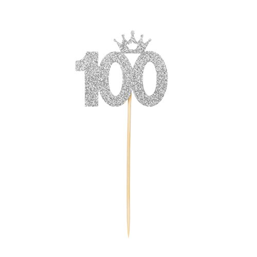 PALASASA Silver glitter 100 Days Cake Topper and pentacle for Parties Baby Happy Birthday,set of 7 - Thumbnail 2