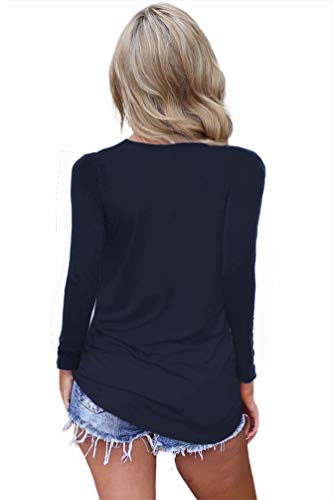 Feiersi Women's Long Sleeve Criss Cross Casual Basic up Blouse Navy Blue M