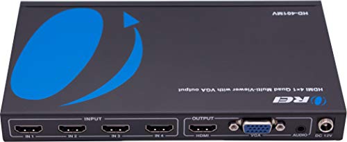 Quad Multi HDMI Viewer 4 in 1 Out by OREI HDMI Switcher 4 Ports Seamless Switcher and IR Remote Support 1080P for PS4/PC/DVD/Security Camera, HDMI Switch VGA Output - HD-401MV