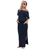Party Dress,Laimeng Women Summer Long Maxi BOHO Evening Party Dress with Pocket (M, Navy blue)