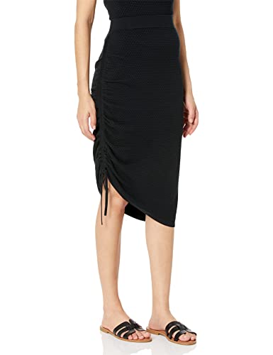 The Drop Amanda Textured Side Ruched Midi Sweater Skirt Gonna, Nero, L