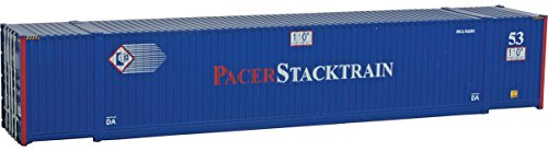 Walthers SceneMaster 53' Singamas Corrugated-Side Container-Ready to Run-Pacer Stacktrain (Blue, White, red) 949-8507 HO Scale Model Railroad - Freight Model