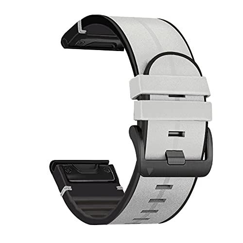 Fleshy Leaf 26mm Band Compatible for Garmin Fenix 7X, 6X, 5X, Tactix Delta, 3, Enduro Watch Band, Quick Easy Fit Soft Genuine Leather Silicone Sweatproof Wristband Strap, White