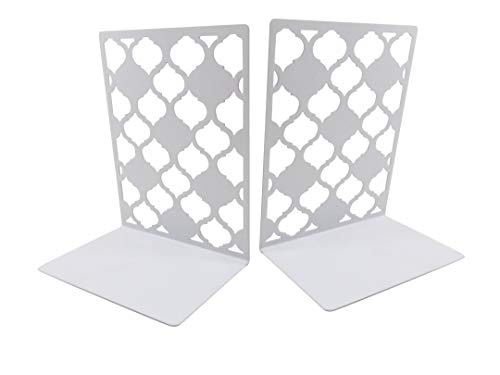 Daiso Japan Desktop Bookends Carved Hollow Ornament Pattern Metal 4.75 x 4 Inches White (1 Set)