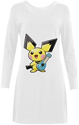 Women's Pokemon Pikachu Logo Sleep Dress Nightshirt Sleep T-Shirt Long Sleeve White