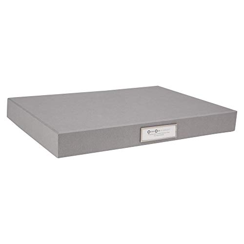 Bigso Box of Sweden Sven Fiberboard Classic Hinged Document Box - File Organizer for Important Paperwork - Document Storage Box with Hinged Lid & Metal Label Window - 1.8 in x 13.2 in x 9.3 in - Grey