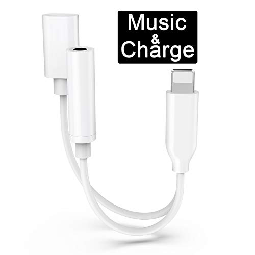 Jack Headphone Adapter for iPhone X/XS/XSMAX/XR/10 8/8 Plus 7/7 Plus. 2 in 1 [Charging and Listening] 3.5mm Cable Splitter Aux Audio Earphone Cable Connector Adaptor Compatible for All iOS Systems