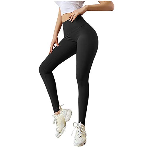 Pantaloni da yoga a vita alta, da donna, alla moda, colore puro, con fascia elastica per il fitness A-Nero M