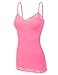 XT1004L Ladies Adjustable Spaghetti Strap Lace Trim Long Tunic Cami Tank Top Rose-Pink XL
