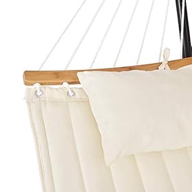 Patio Watcher 11 Feet Quilted Fabric Hammock with Curved-Bar Bamboo and Detachable Pillow, Double Hammock Perfect… 31WJ0BSHE L