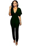 Aro Lora Women's Jumpsuits Deep V Neck Batwing Cape Sleeve Jumpsuits Rompers