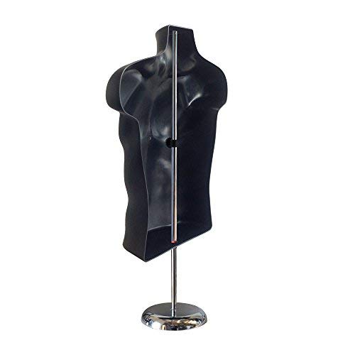 Male Mannequin Torso by EZ Mannequins, Dress Form Clothing Body Display with Stand, Easy Set Up and Transport, Great for Indoor Or Outdoor Table Products, Deluxe 8" Metal Base. (Black)