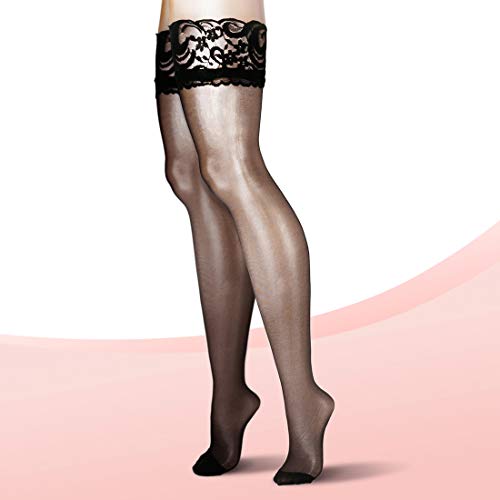 Slocyclub Women 3 Pieces Lace Garter Belt and Stockings Sets, Black, 2XL(US 10)