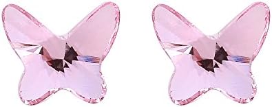The Starry Night Pink Austrian Crystal Small and Delicate Butterfly Girl Beauty Stud Silver Earring