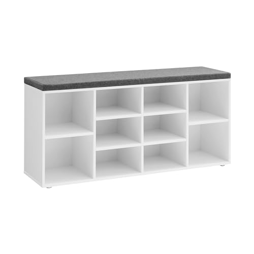 VASAGLE Schuhbank, 10 Fächer, mit Polsterung, 30 x 104 x 48 cm