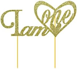 PAPER JAZZ Gold Glitter I AM ONE Cupcake Toppers for Baby Boy Girl Birthday Baby Showers Event Party Decoration (I AM ONE)