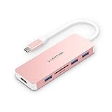 LENTION USB C Hub with 4K HDMI, 3 USB 3.0, SD/TF Card Readers Compatible MacBook Pro 13/15/16 (Thunderbolt 3), 2018 2019 Mac Air, Surface Book 2/Go, Chromebook, Multi-Port Adapter (Rose Gold)