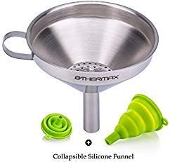 Funnel Set by OTHERMAX, Stainless Steel Kitchen Funnel with Strainer/Filter and Silicone Collapsible Funnel, Wide Mouth Metal Funnel for Cooking Oils and Transmission of Liquid, Dry Powder Ingredients