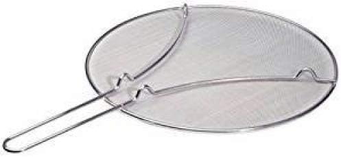 Splatter Screen with Double Thick Mesh for Covering Pots and Frying Pans during Cooking. Food Grade Stainless Steel with Finest Woven Mesh and Resting Feet. Safe and Clean Cooking.