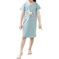 Vopmocld Big Girls Lovely White Horse Nightgowns Colorful Rainbows Pajamas Dress Summer Loungewears