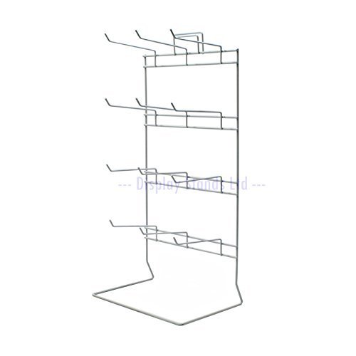 Counter Hook Wire Stand - 12 Fixed Hooks - POS Shop Display with Header for Small Items in White 52.4x24.4x17cm (J50)