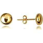 Flat Ball Stud Stud Earrings Real Solid 14K Yellow Gold