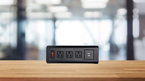 Desktop Clamp Power Plug Outlets with 2 USB Ports, Removable Mount Multi-Outlets, Power Strip Socket Connect 3 Plugs for Reading Home Office