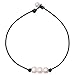 Women White 3 Cultured Freshwater Pearls Choker Necklace on Genuine Leather Cord Knotted Jewelry-Black 16