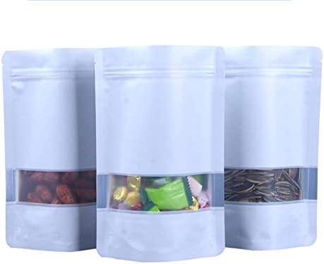 100 Pieces Matte Ziplock Food Storage Bag Stand Up Aluminum Foil Resealable Heat Sealable Plastic Grease Proofing Pouches Smell Proof (White Mylar Bags, 9x13cm (3.5x5.1"))