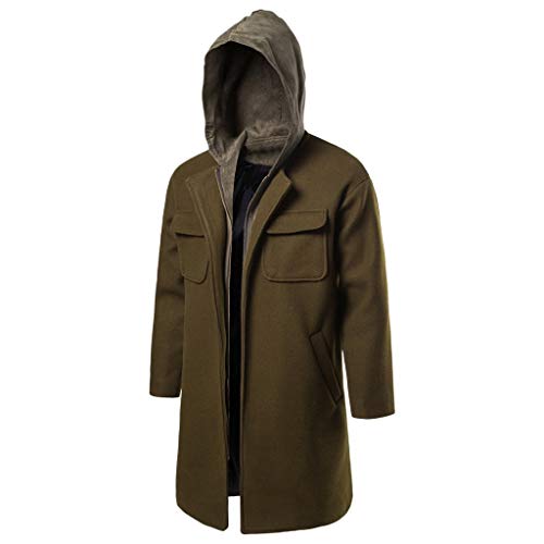 DDLmax Men Casual Trench Coat Fashion Business Long Slim Hooded Overcoat Jacket Outwear Army Green - Thumbnail 3
