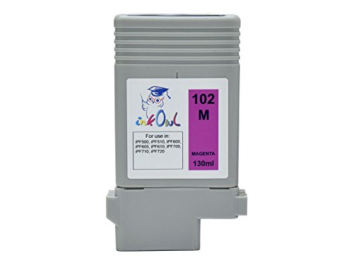 InkOwl - Compatible Ink Cartridge Replacement for CANON PFI-102M (130ml, magenta) - iPF500 iPF510 iPF600 iPF605 iPF610 iPF700 iPF710 iPF720